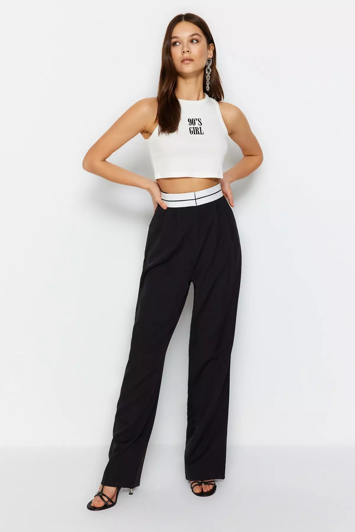 Contrasting Waistband Trousers