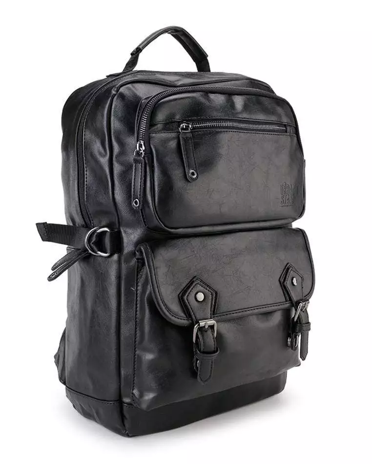 Pu Buckled Zipper Backpack