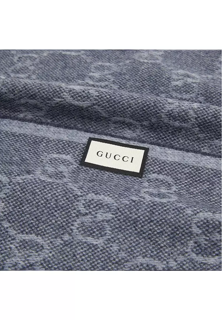 GG Logo Wool Scarf in Blue 570603 3G200
