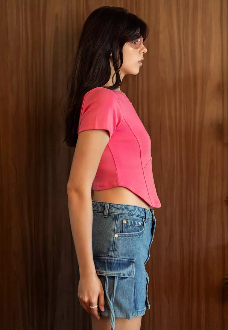 VIRGIO Cotton Stretch Pink Corset T-Shirt