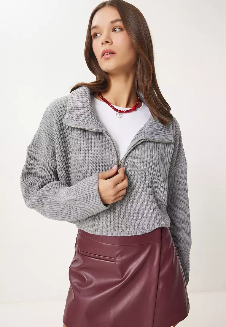 Zippered Turtleneck Knitwear Sweater