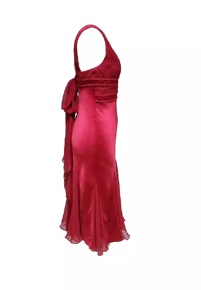 優雅古典雪紡拼色丁晚禮服