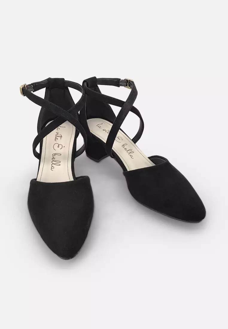 Ariana Pointed Toe Cross Sandal Block Heels