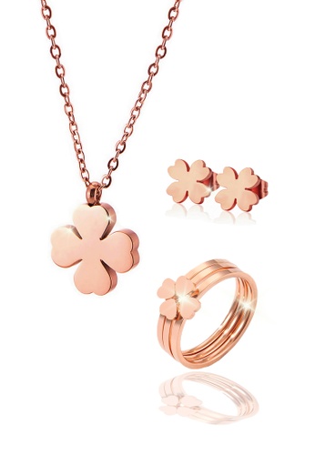 CELOVIS gold CELOVIS - Destiny Four Leaf Clover Necklace + Earrings + Ring Jewellery Set in Rose Gold 043BCACE0A9C30GS_1
