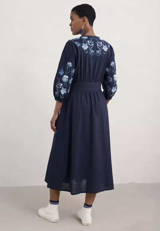 Seasalt Cornwall Navy Copse Laurel Embroidered Dress