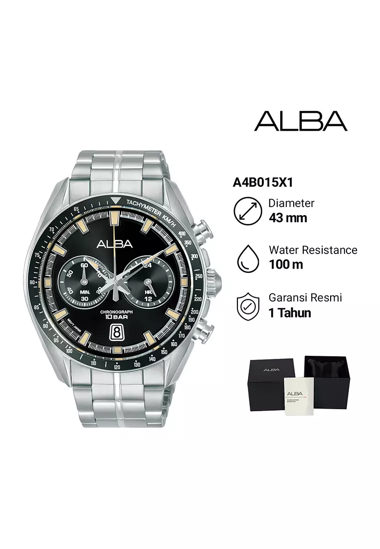 Alba Signa Chronograph - Jam Tangan Analog Pria - Black Dial - All Stainless Steel - A4B015X1