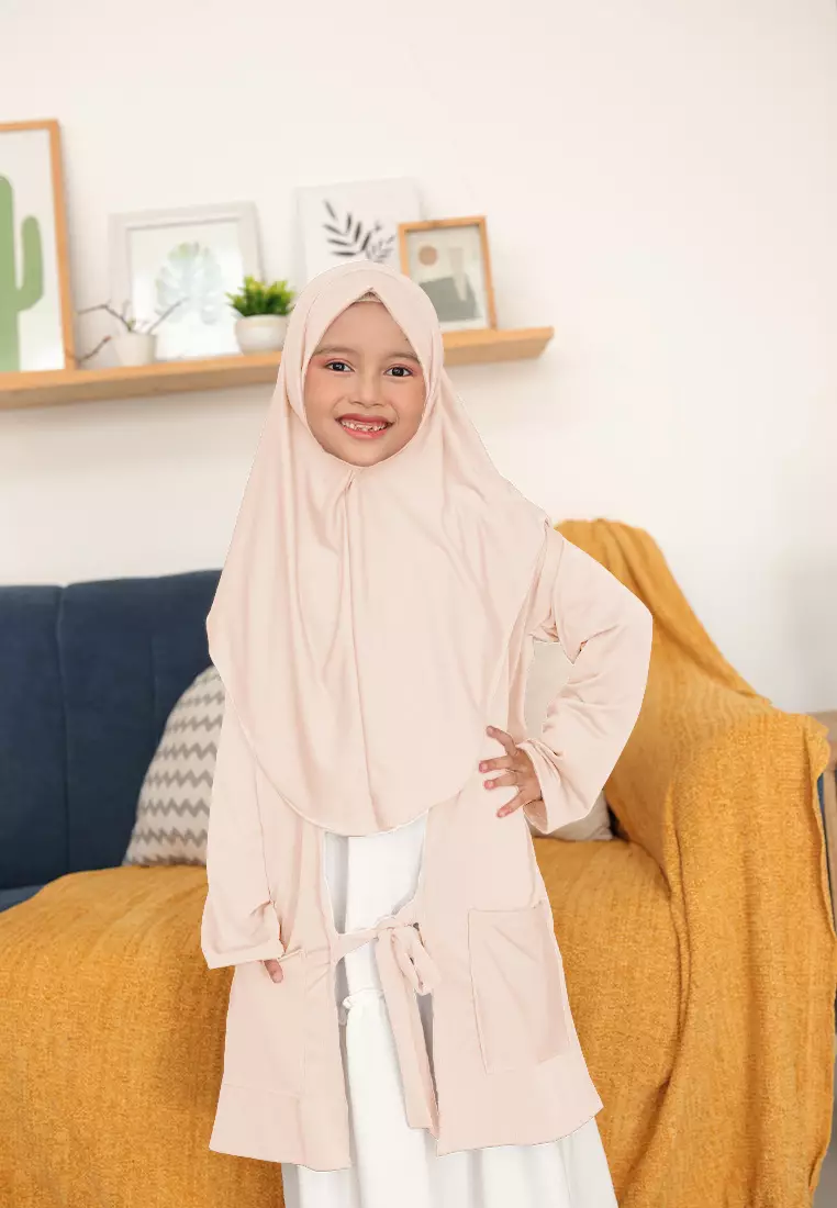 Alifa Bergo Anak | Hijab Instan Anak | Kerudung Instan | Cardigan Outer  - Blush Peach