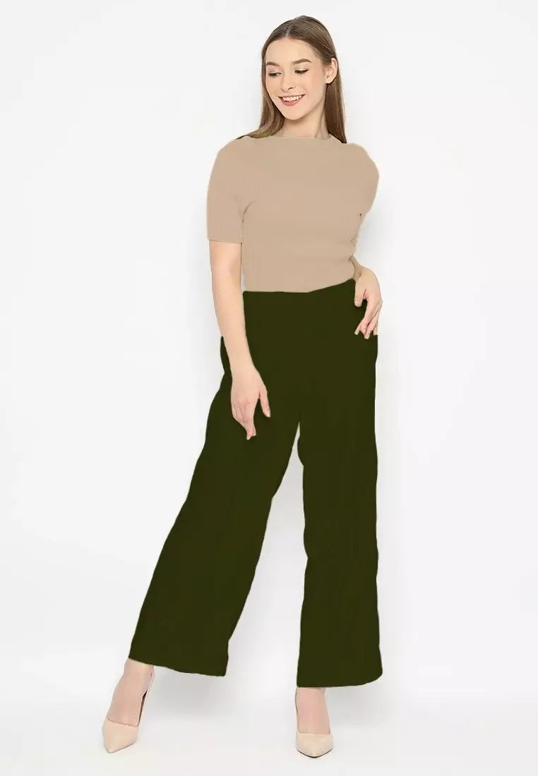 Celana Kulot Wanita Polos Bahan Jatuh  Plain Cullot Casual Look In Army Green By Brilliant Girl Warna Hijau