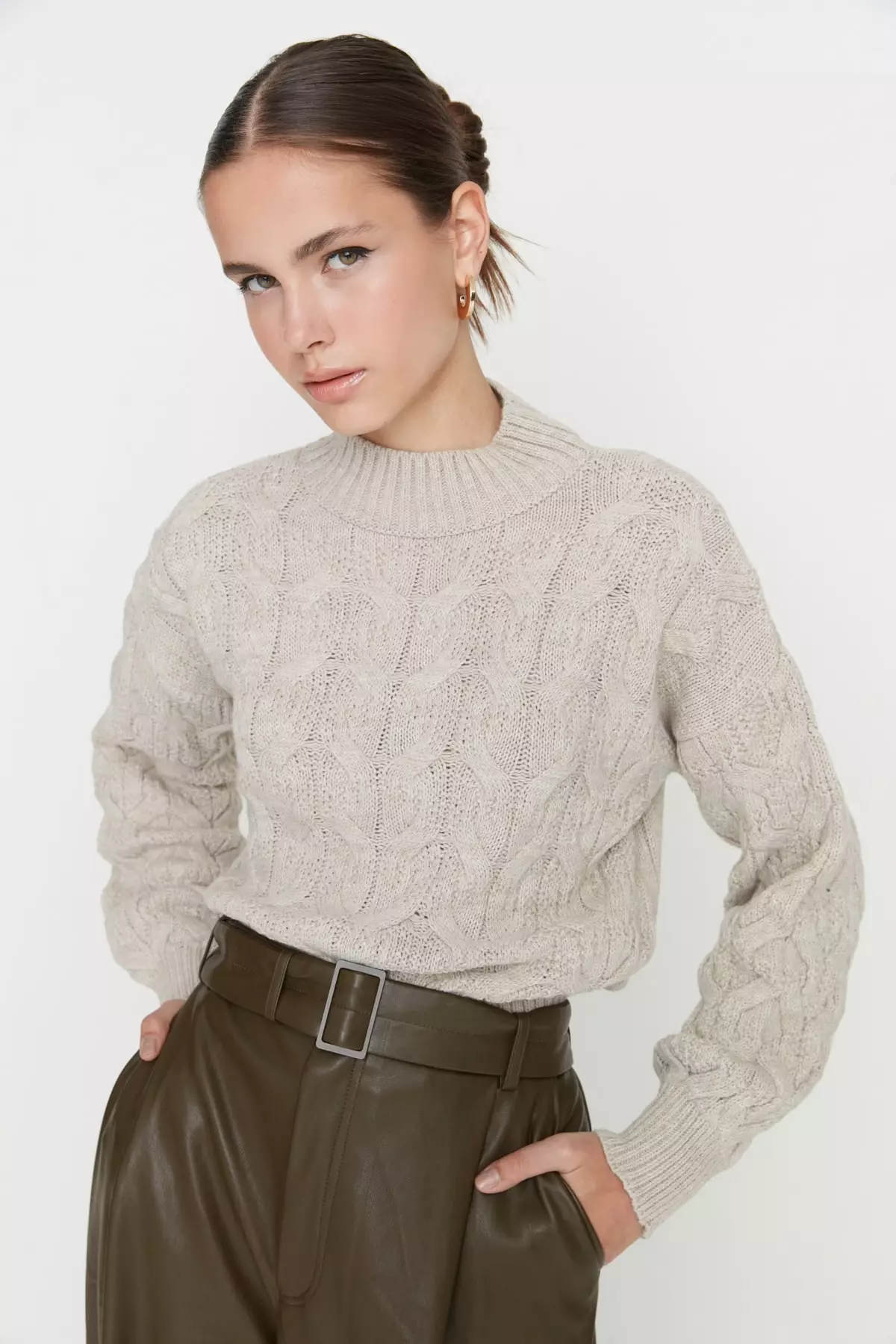 Crop High Neck Sweater