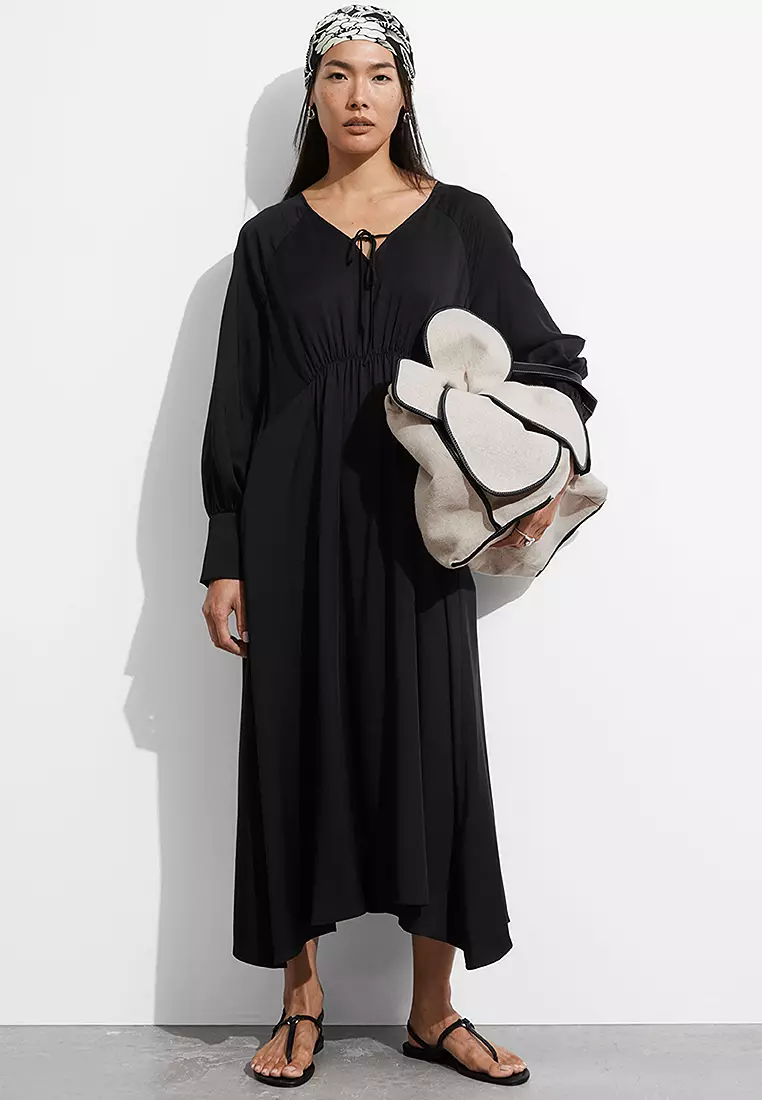 V-Cut Satin Midi Dress