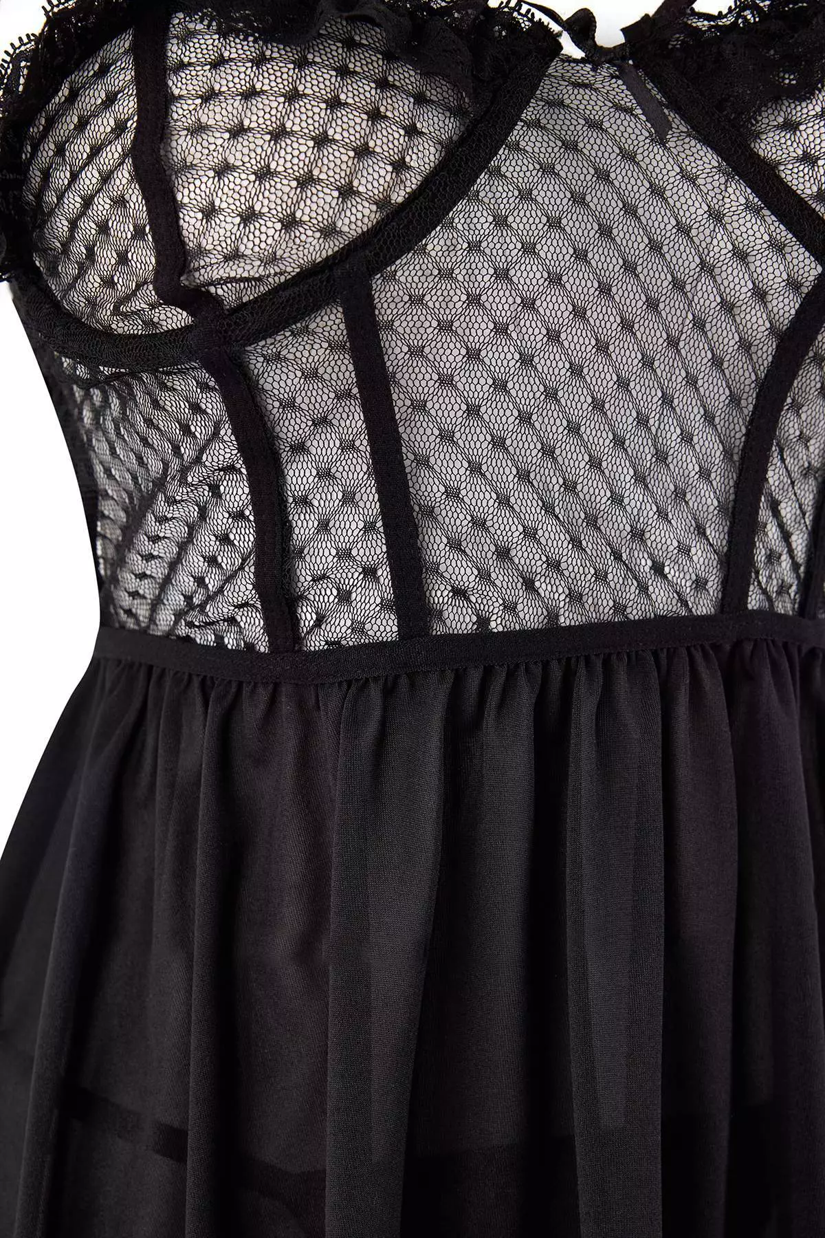 Black Bust Detailed Polka Dot Babydoll/Fantasy Nightgown Thmss26Ll8