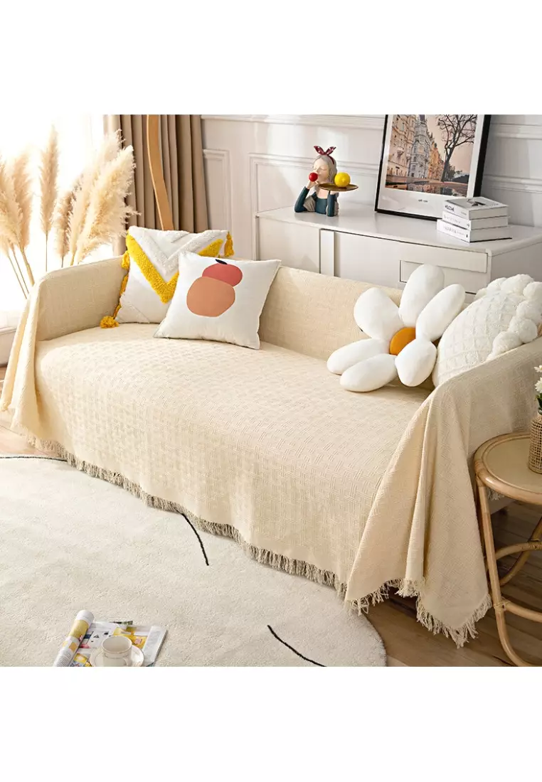 Buy DILAS HOME Basket Weave Pattern Cotton Throw Blanket (L 180 x W 180 cm)  Online