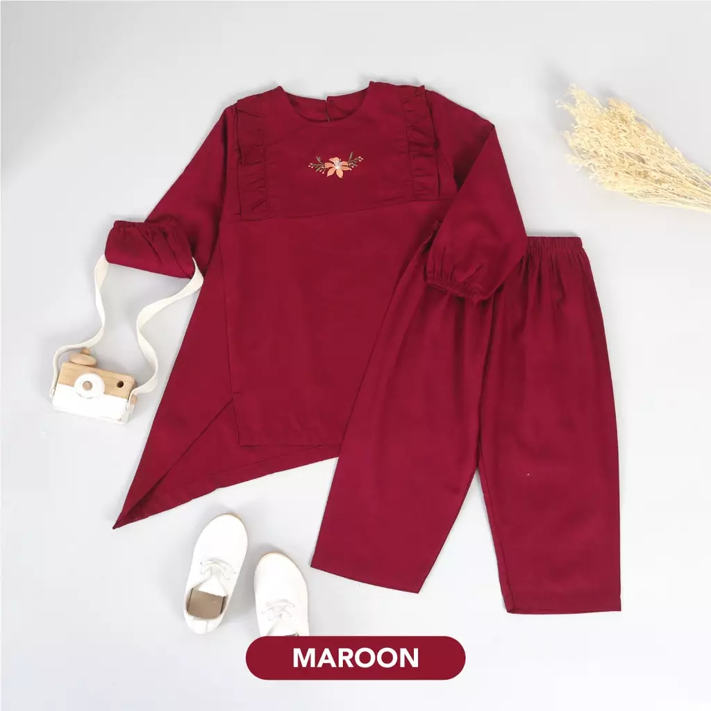 Mooi Setelan Anak Perempuan Shafa Tunik Set - Maroon