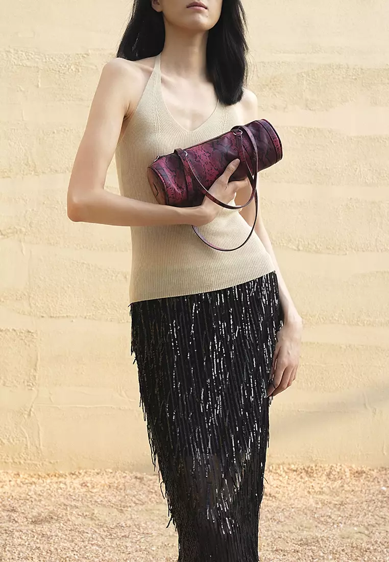 Barrel Baguette Bag - Embossed Cacao