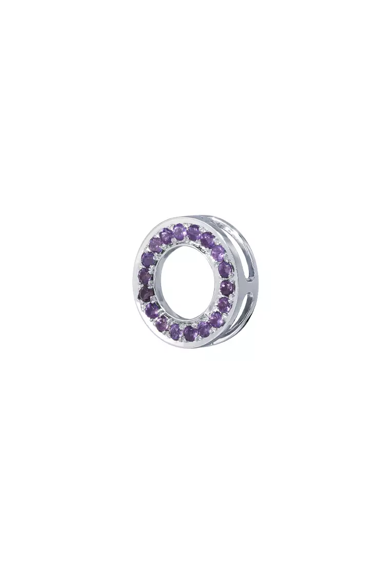 TOMEI Amethyst Circle Pendant 16mm, Birthstone