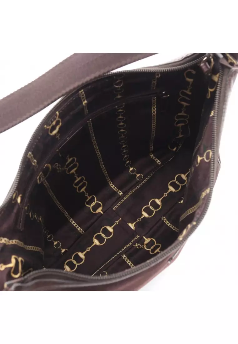 Pre-Loved Gucci one shoulder bag canvas leather Dark brown