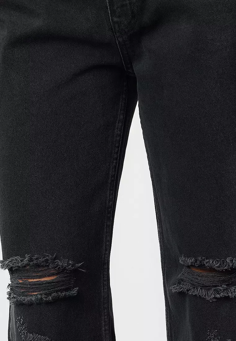 Low Waist Wide Leg Jeans with Ripped Detail