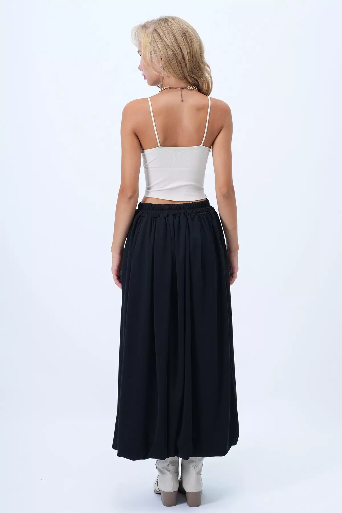 Women'S Black Double Pocket Lined Maxi Size Bubble Skirt Alc-X14348