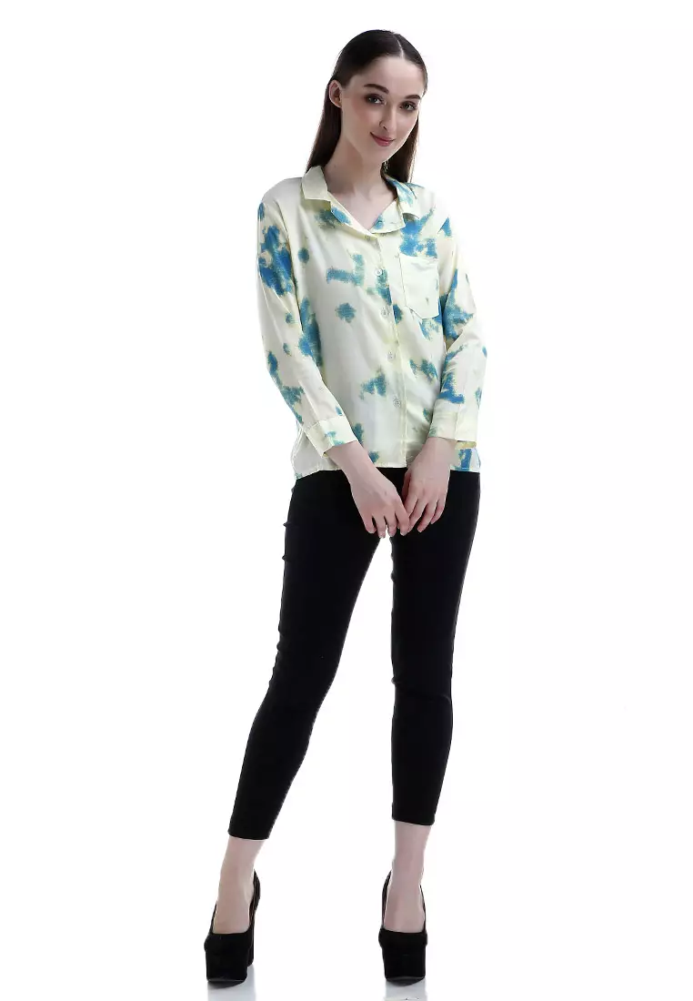 Oakley Long Shirt Tie Dye Design Simple Kemeja Atasan Wanita - Hijau