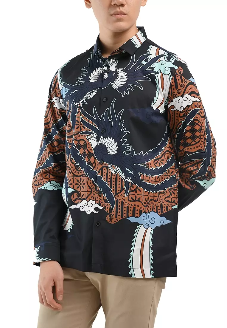 MANZONE Kemeja Batik Pria Lengan Panjang MZB-ATMOJO - BLACK