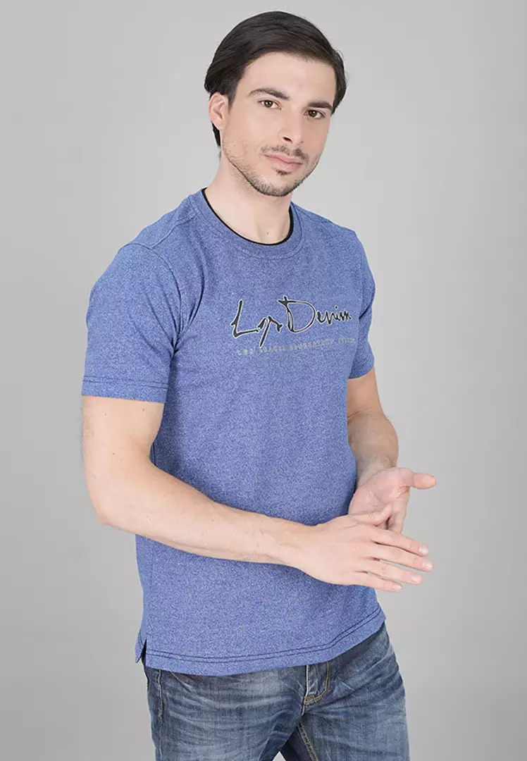 LGS - Kaos Casual Pria - Lengan Pendek - Motif Sablon - Biru - LGS Denim - JTS.323.S3077F.01.C