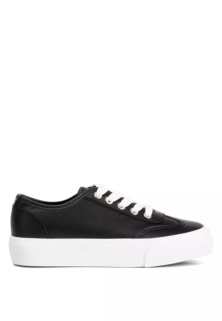 Discount on London Rag  shoes - SKU: Black Faux Leather Flatform Sneakers