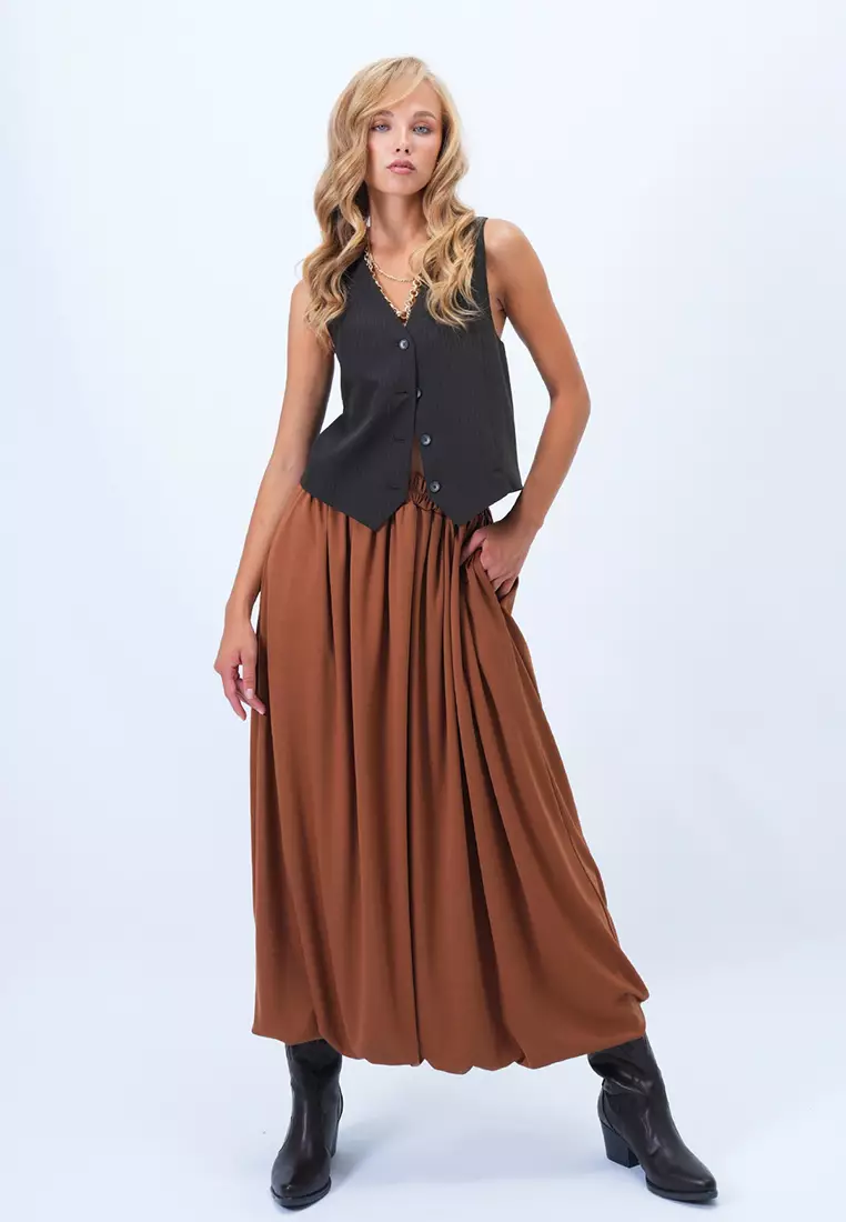 High Waist Bubble Midi Skirt