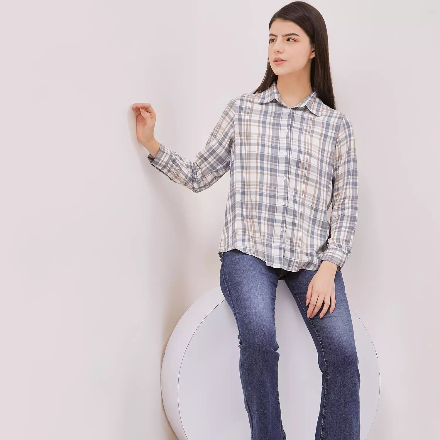 DUST Kemeja Kotak Rumika Biru Comfease (D.116480)