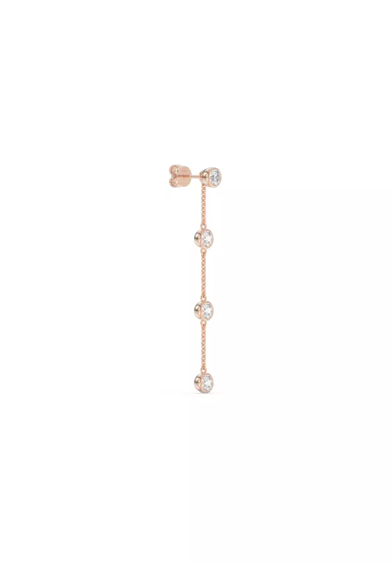Elegance Duo Lab Grown Diamond Multiway Earrings with Round Chain Drop in 14K Rose Gold D/E-VVS/VS (1.16ct TDW)