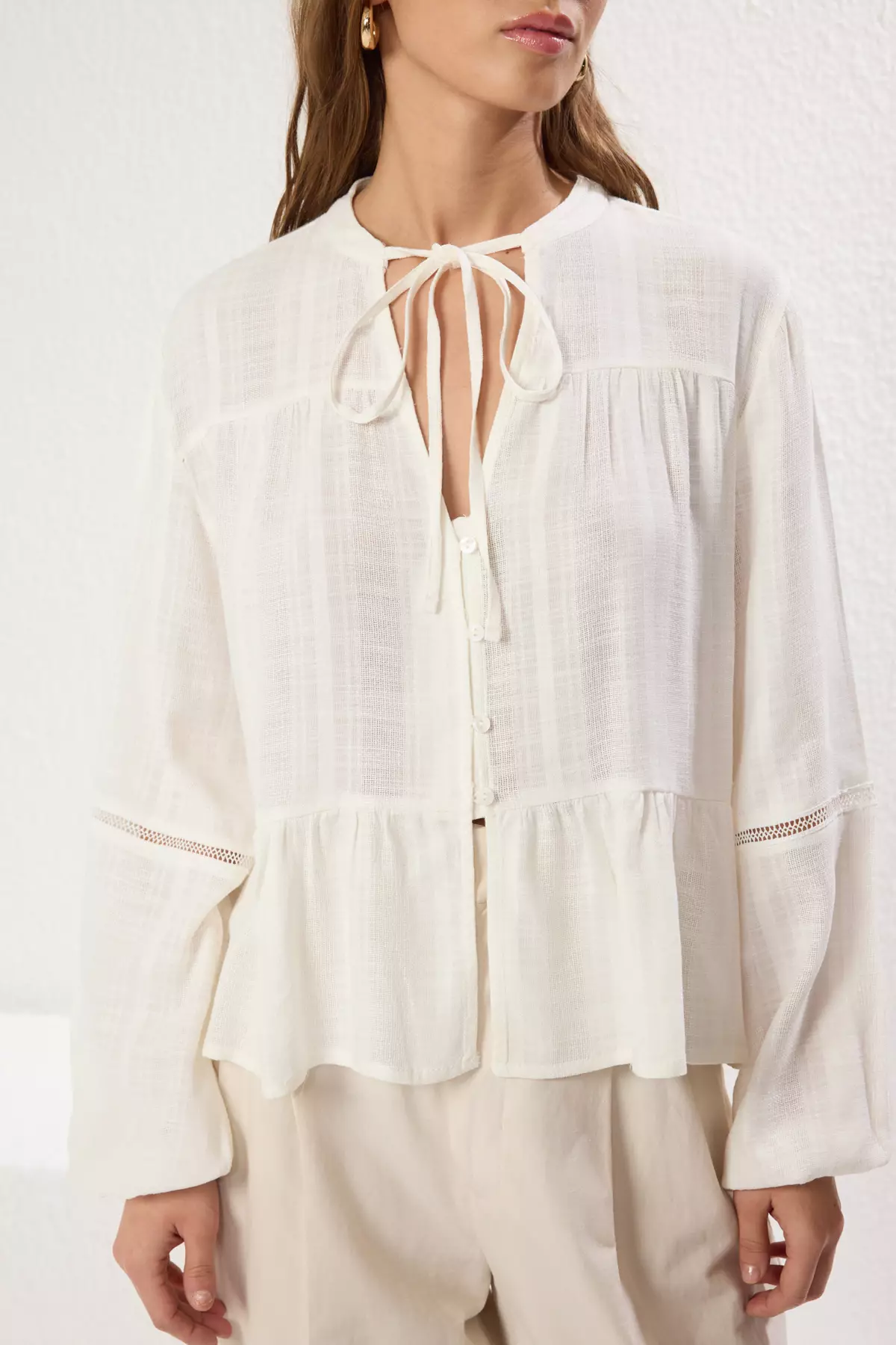 White Cotton Shirt With Lace Detail Regular Fit