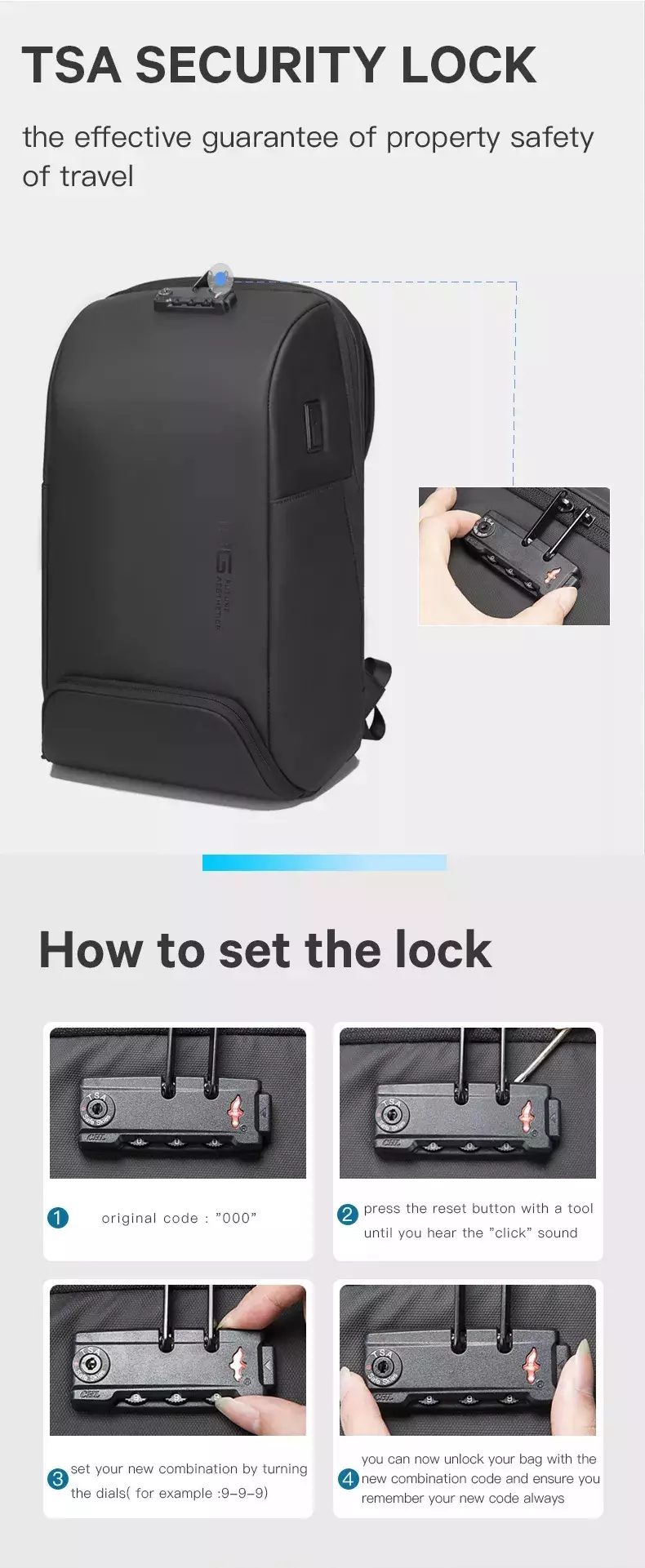 Bange BG7276 Tas Ransel Backpack Laptop Kerja pria 15.6 Inch USB - BLACK