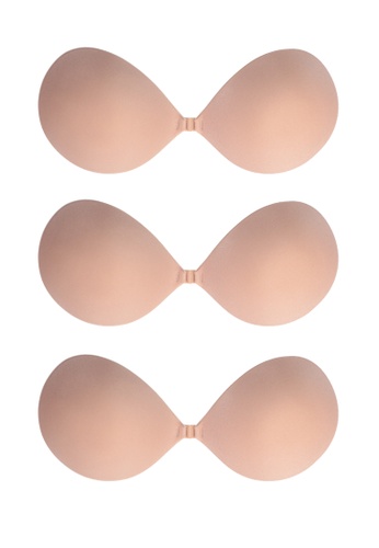 Love Knot beige [3 Packs] Round Shape Seamless Invisible Reusable Adhesives Push Up Nubra Stick On Wedding Silicon Bra (Beige) E11E5USA44CE22GS_1