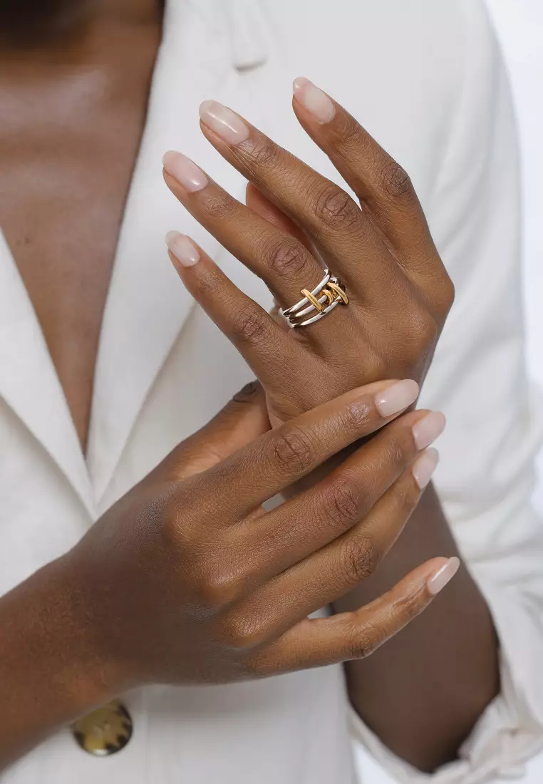 Cincin Perhiasan Perak 925 Wanita Circular Bicolor