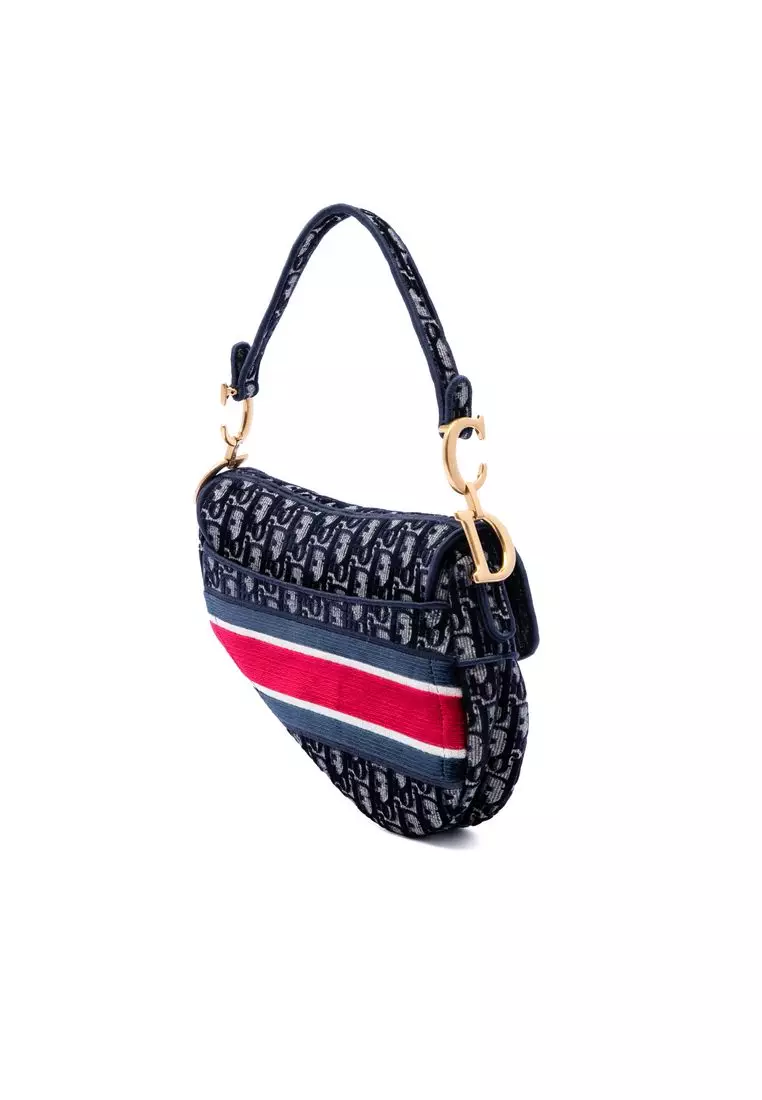 Pre-Loved Dior Oblique Embroidered Velvet Saddle Bag