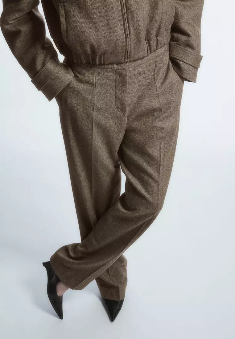 Straight-Leg Wool-Herringbone Trousers