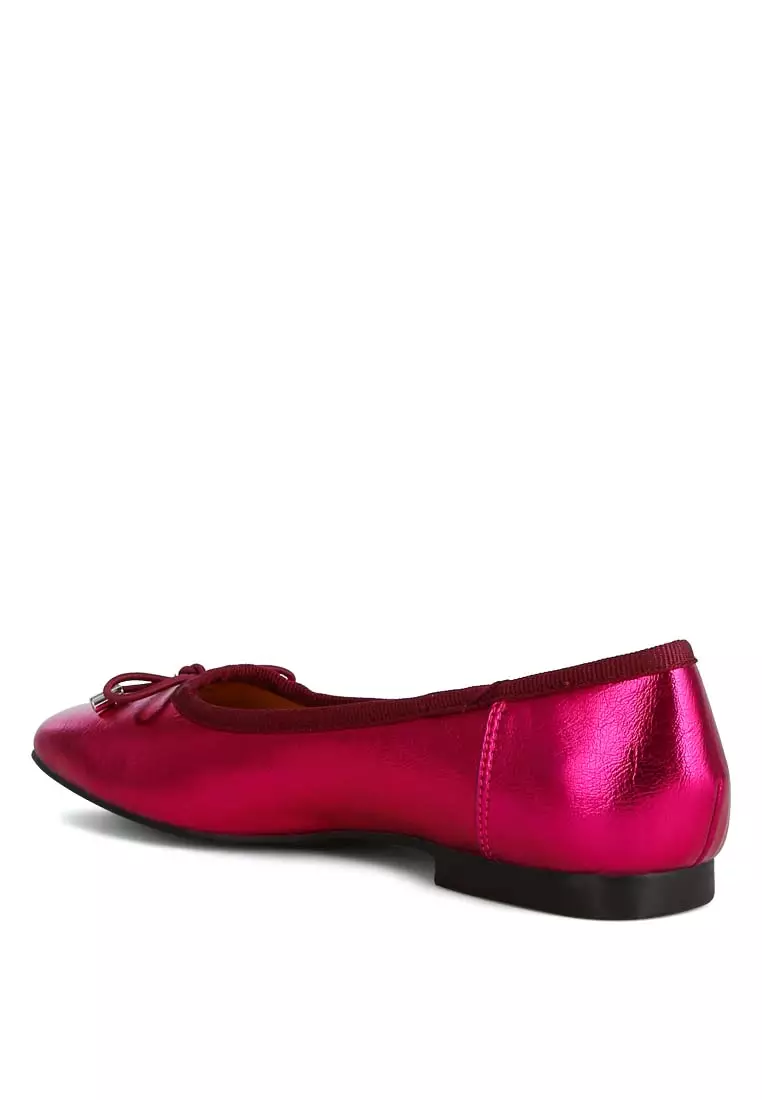 Fuchsia Metallic Pleather Bow Ballerinas