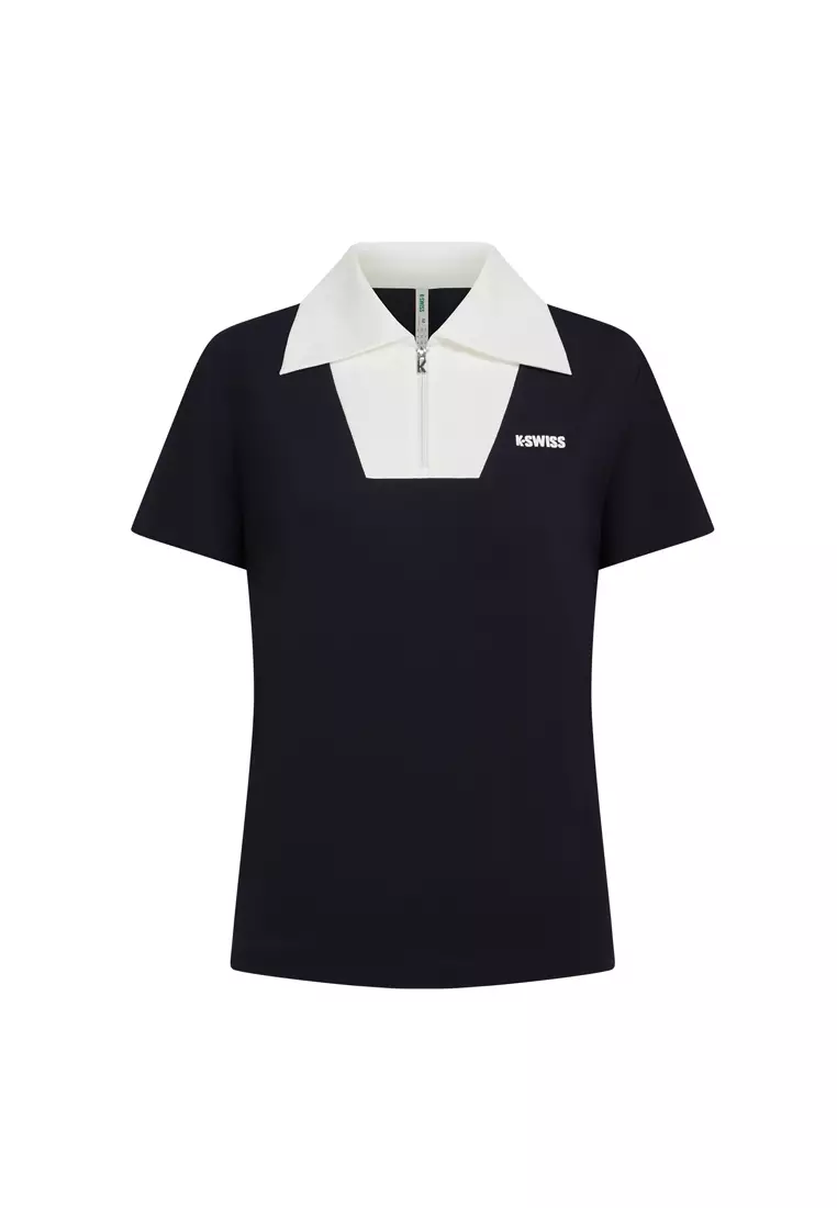 女裝 K-SWISS LOGO 半拉鏈拼色寬鬆 POLO 裇