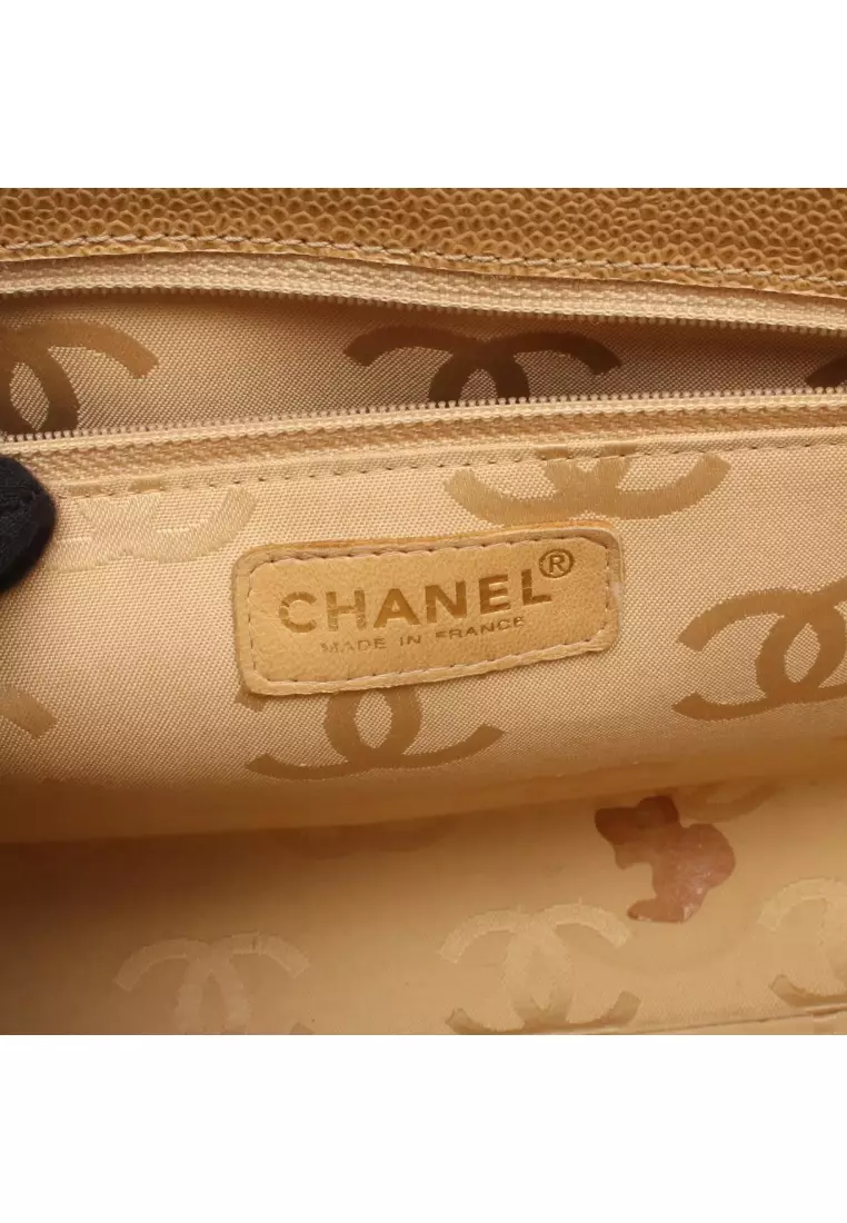 Pre-Loved Chanel chocolate bar chain shoulder bag chain tote bag Caviar skin beige gold hardware