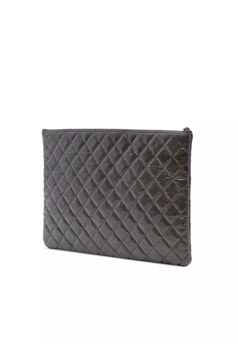 Pre-Loved Chanel Large Crinkled Patent O Case Clutch