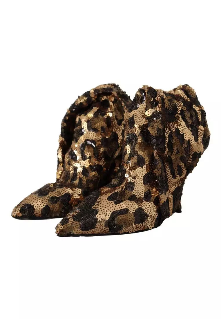 Dolce Gabbana Leopard Pattern Sequin Knee High Boots 2025 Buy