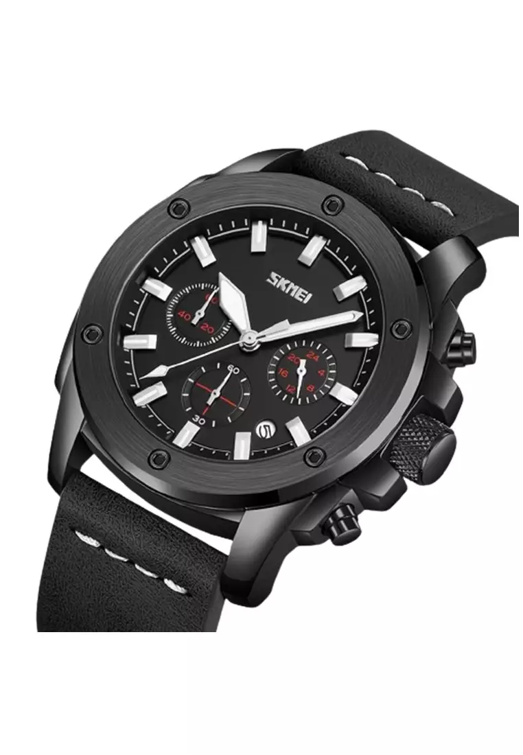 Jam Tangan Pria Analog Date SKMEI 9327 Leather Strap Tahan Air ORIGINAL - Black