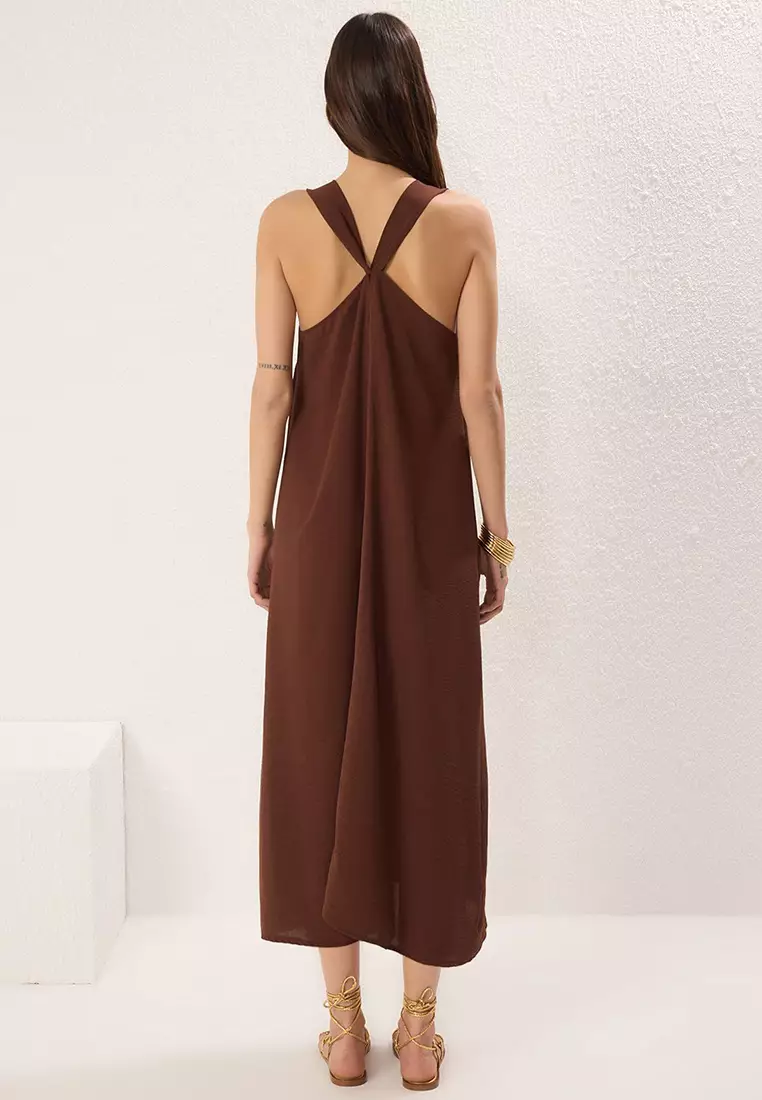 Brown Straight Cut Maxi Woven Dress TWOSS25EL00247