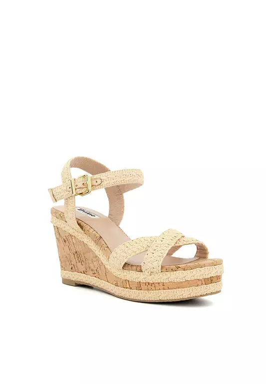 Kelisa Braided-Cross-Strap Cork-Wedge Sandals Natural