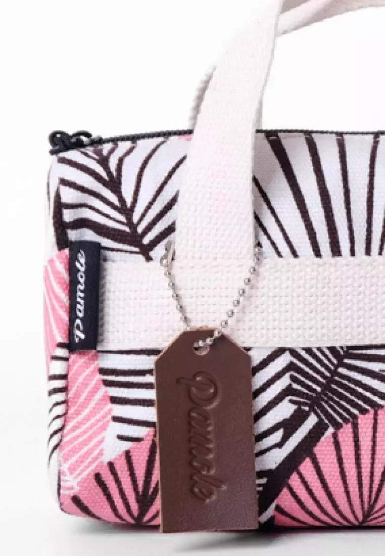 Pamole Pouch Kosmetik Bahan Kanvas Penutup Resleting - Pink Flower