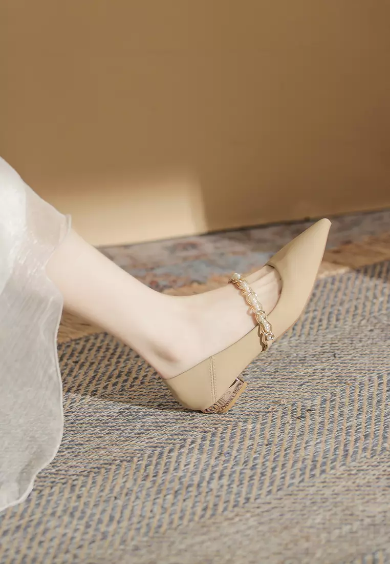 2.5CM Pearl Chain Strap Mary Jane Shoes IF2218