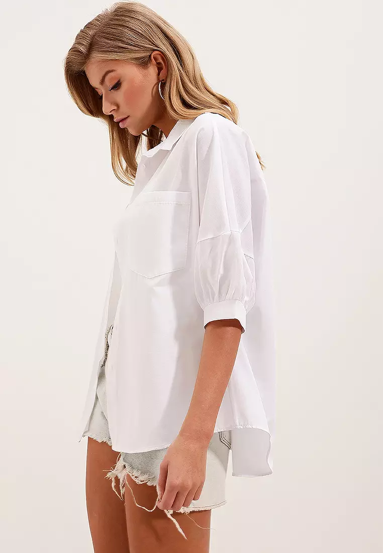Oversized Short Sleeves Shirt with Pocket