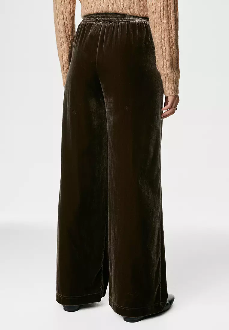 Velvet Elasticated Waist Wide Leg Trousers