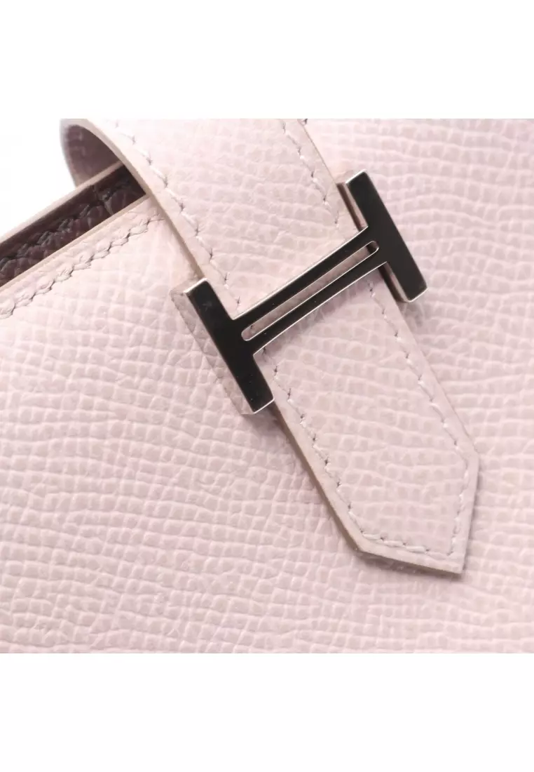Pre-Loved Hermès bear souffle Verso mauve pail Rouge Serie Bi-fold Long Wallet Veau epsom Light pink silver hardware W engraved