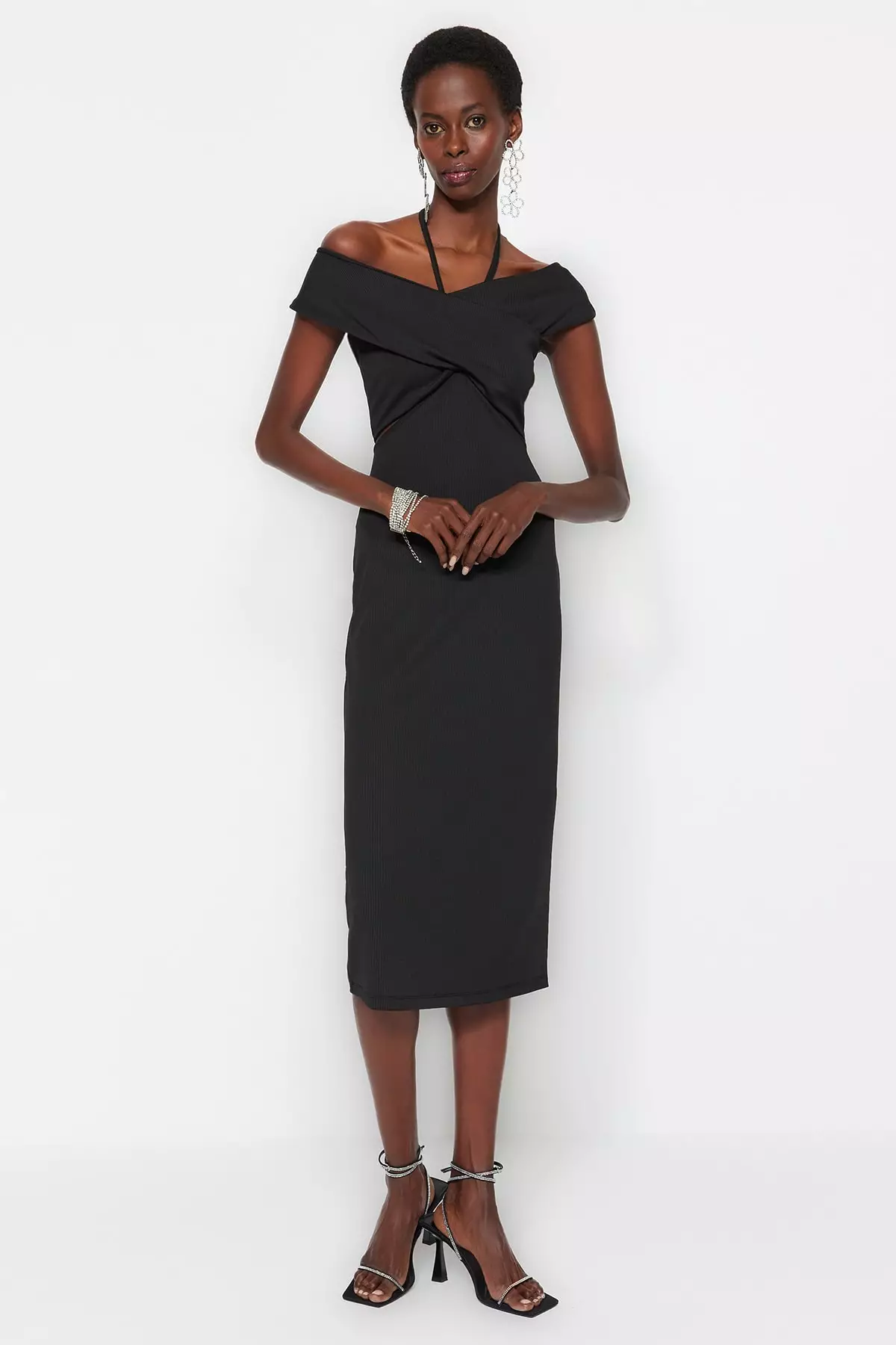 Black fitted sales knee length dress