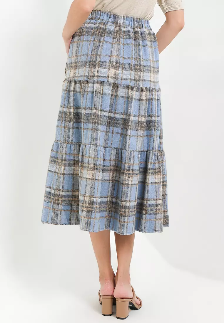 Midi Tieres Checkered Flanel Skirt